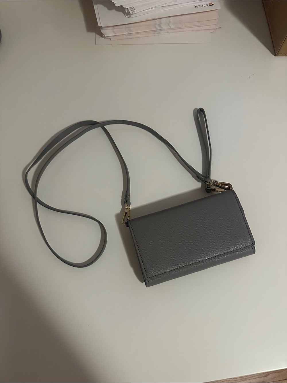 Zara Gray Leather Crossbody Wallet Bag